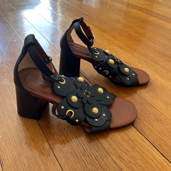 See By Chloe Black Floral Heeled Sandal - Picture 2 of 5
